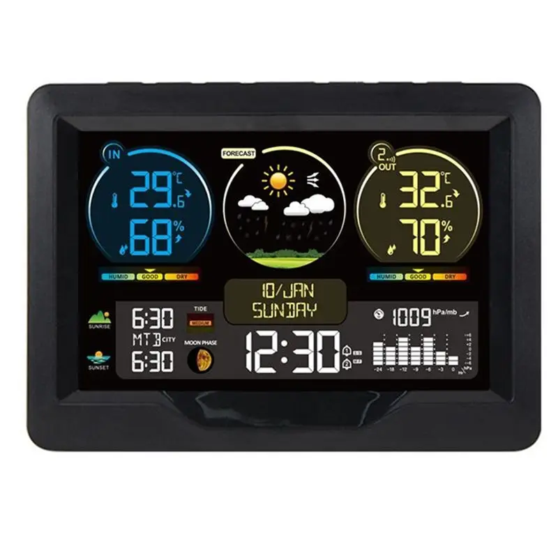 GTBL Weather Station Digital Alarm Clock With Color Screen Indoor And Outdoor Temperature Humidity Meter Desk Clocks
