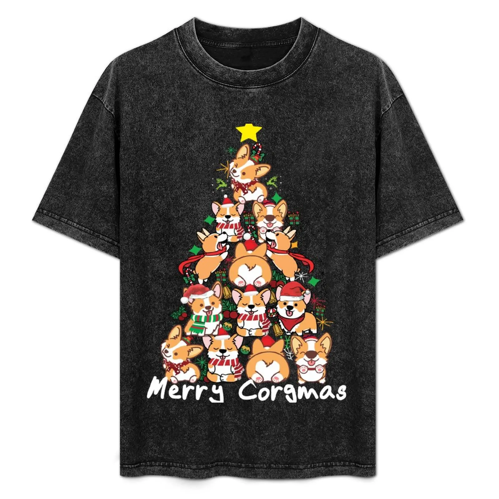 

Merry Corgmas. Christmas Corgis. Corgis Christmas Tree T-Shirt Casual Loose Short Sleeve Tee for Men
