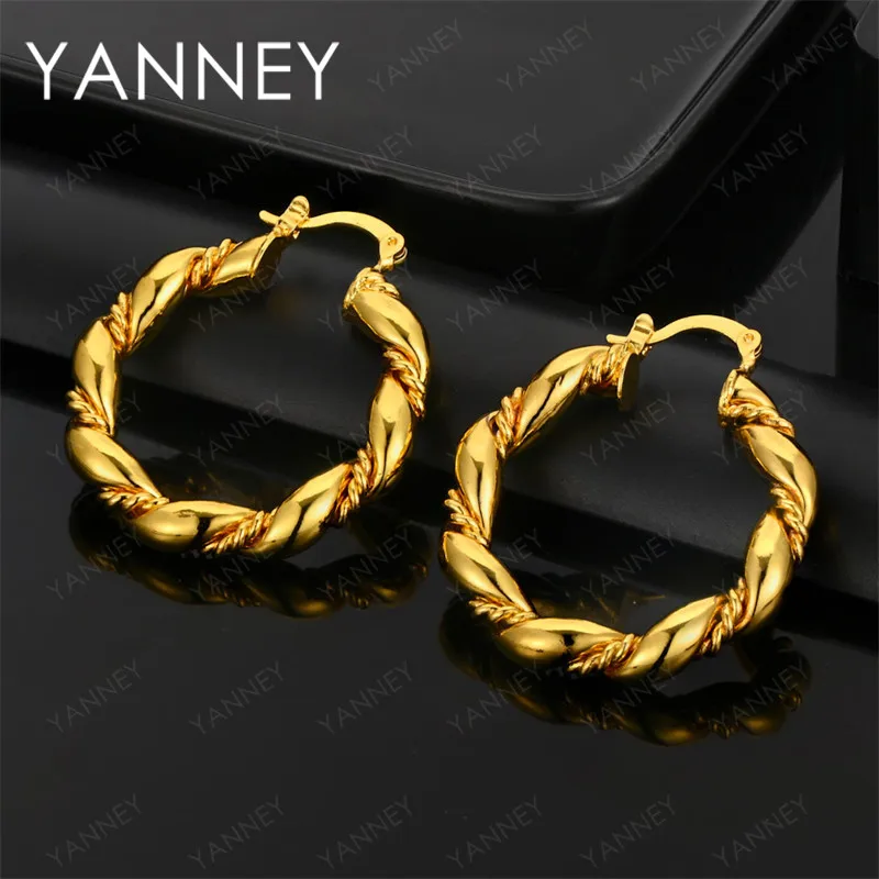 

Fashion 925 Sterling Silver 18K Gold 30mm Delicate Twisted Round Hoop Earrings for Women Wedding Jewelry Accessories Party Gift
