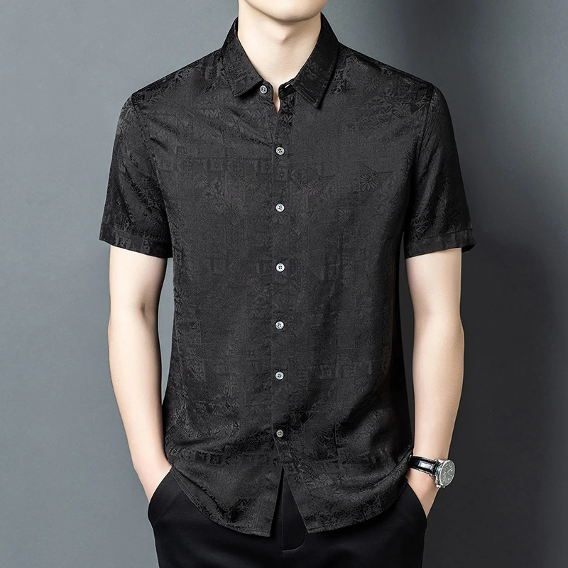 Anti-Wrinkle Lightweight Shirts For Men Short Sleeve Casual Cool Summer Quality Smooth Comfortable Black Lapel Camisas De Hombre