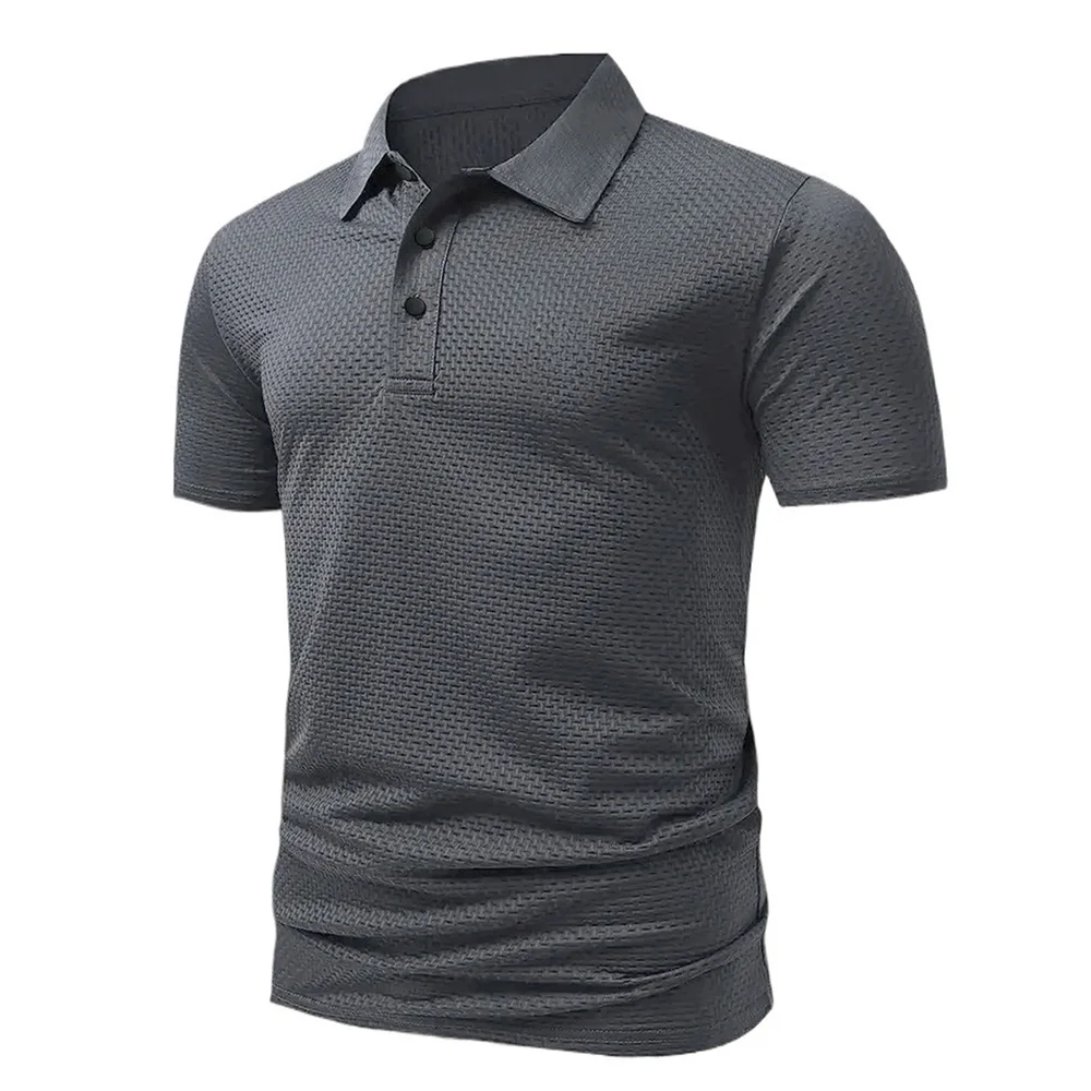 Men's Jacquard Polo Shirt Summer Breathable Lightweight Cool Feeling Short-sleeved Tees Male Fashion Cozy Casual Button Tops