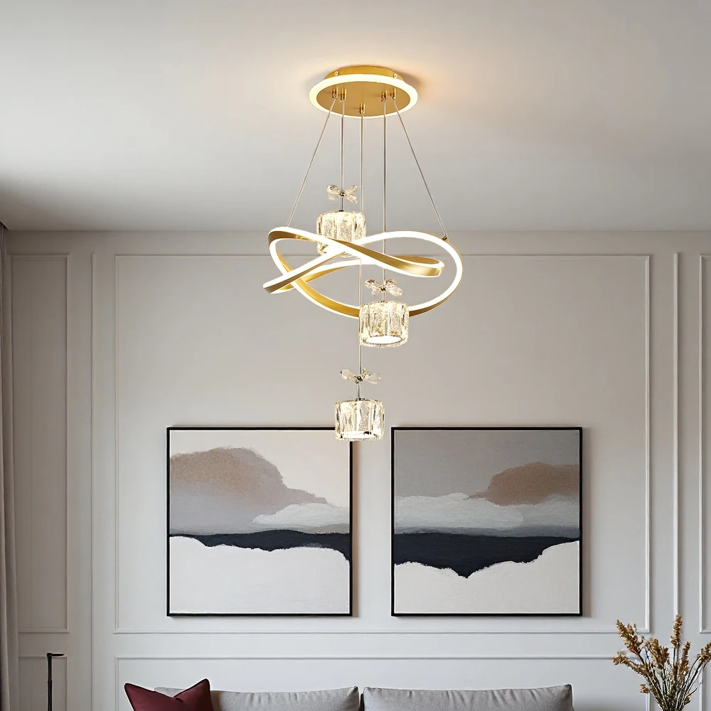 LED Pendant Light with a Crystal Lampshade, Featuring Three Adjustable Light Colors, Adjustable Height, and a Backlit Base; Suitable for Bedrooms, Living Rooms, and Above Dining Tables
