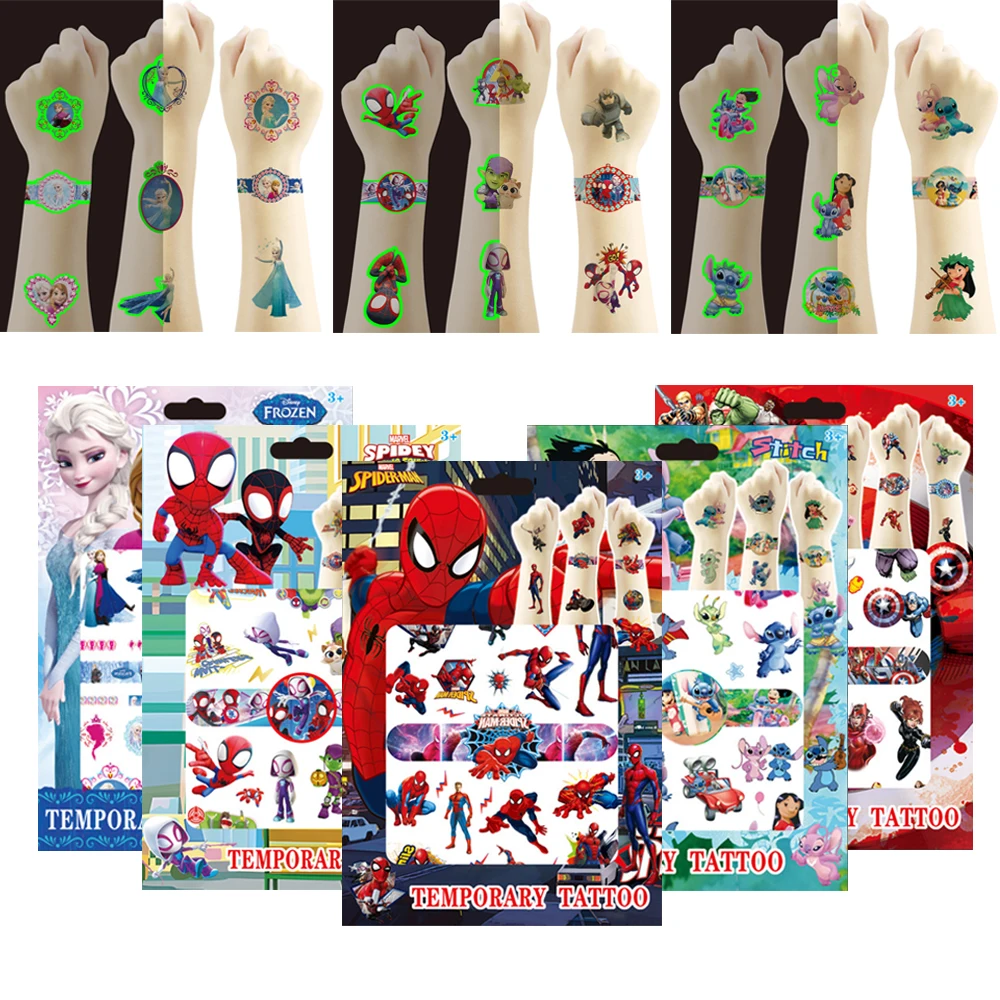 Disney Kids Temporary Tattoo Sticker Toy Frozen Avengers Mickey Spiderman DIY Face Arm Body Art Waterproof Tattoos Children Gift