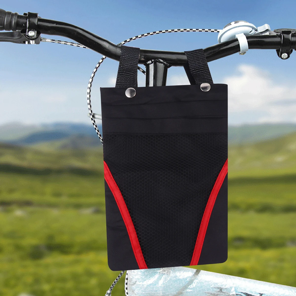 

2Pcs Hanging Bag Front Basket Multi Pockets Snap Closure for Bicycle Scooter Electromobile Storage Hanging Bag Supplies Black