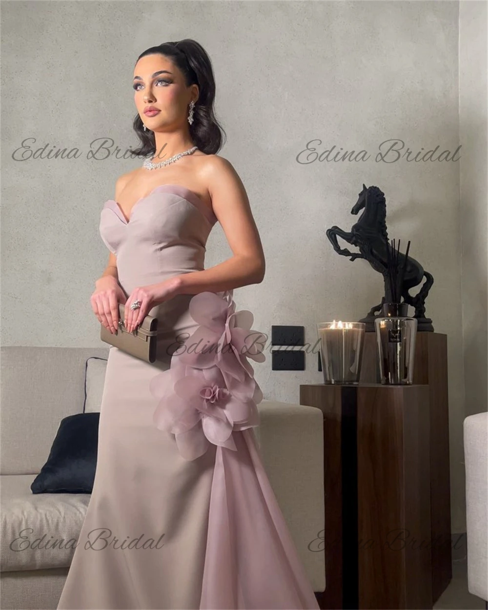 Sweetheart Neck Sexy Sleeveless Prom Gown Backless 3D Appliques Trumpet Dress Evening Dresses for Women فساتين سهرة فخمه