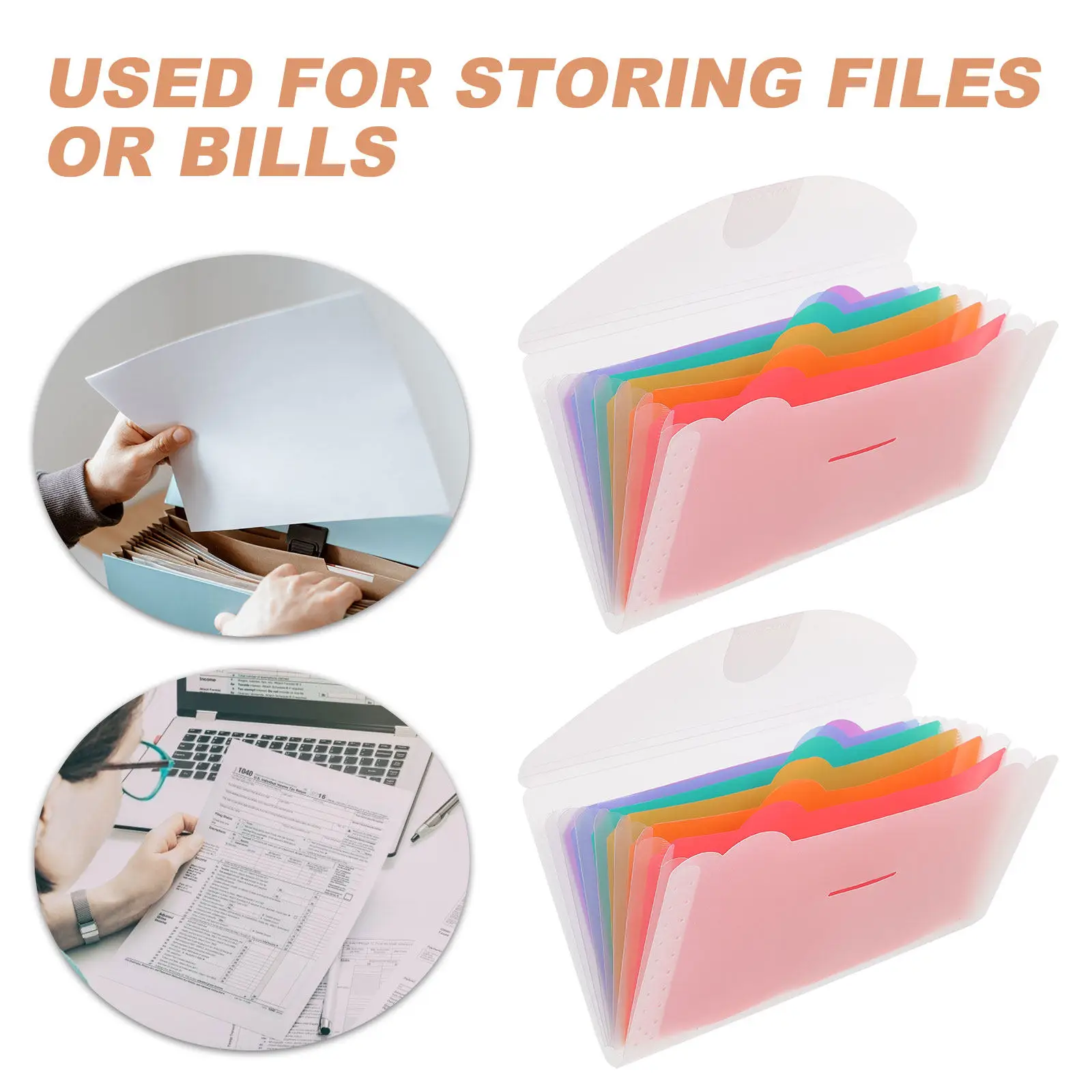 2Pcs Portable Multi-Layer File Organizer Plastic Expanding Folder Compact Receipt Holder for Office Home Use Tax Documents
