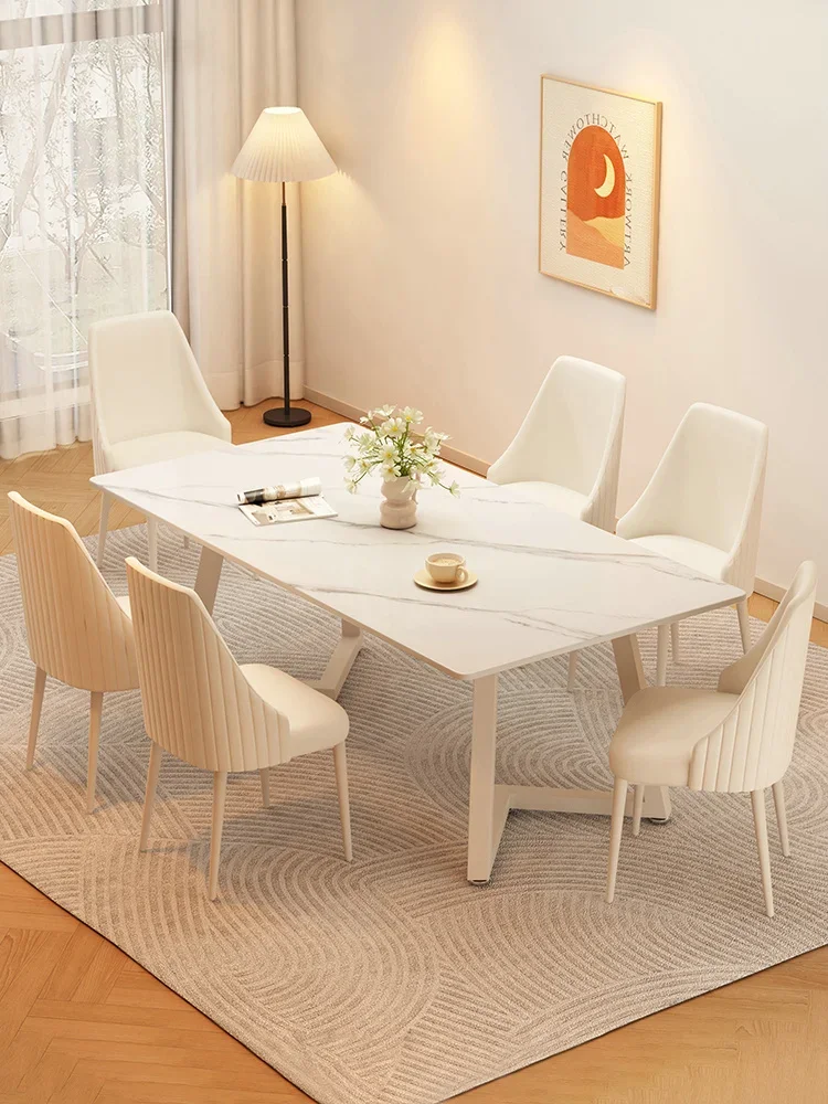 Cream style rock board dining table and chair combination for modern and minimalist small household light luxury rectangular