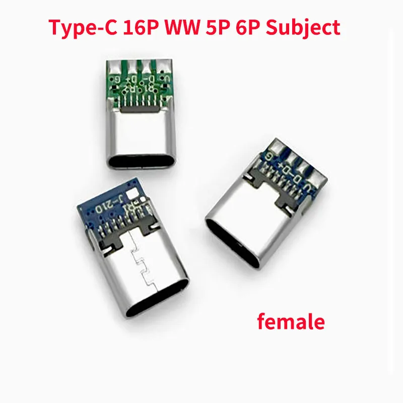 1-10 Pieces Set TYPEC 16P 6Pin Female Socket 6P 5.1k and 5Pin 180 Degree Vertical USB 3.1 Charging Interface CC1 CC2