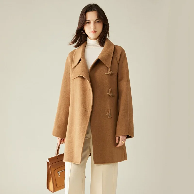 เสื้อโค้ทแคชเมียร์ผู้หญิง ขนอูฐแท้ 100% สไตล์ฝรั่งเศส สำหรับฤดูใบไม้ร่วงและฤดูหนาว หรูหรา