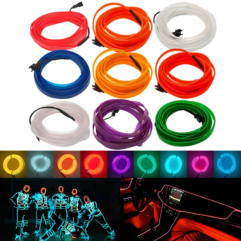 Hot Sale 1/2/3/5M Car Interior Lighting LED Door Strip Decoration Garland Wire Rope Tube Line Flexible Neon Lamps Bar USB Drive
