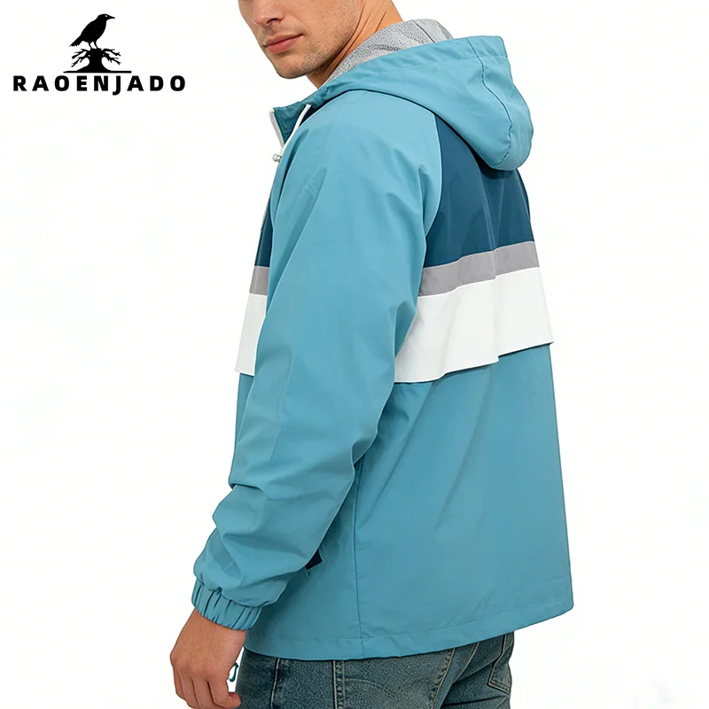 

Men's Hooded Zipper Jacket Sporty Casual Contrast-Color Spring&Autumn Outerwear Reversible Elastic Cuffs Adjustable Hood Brim