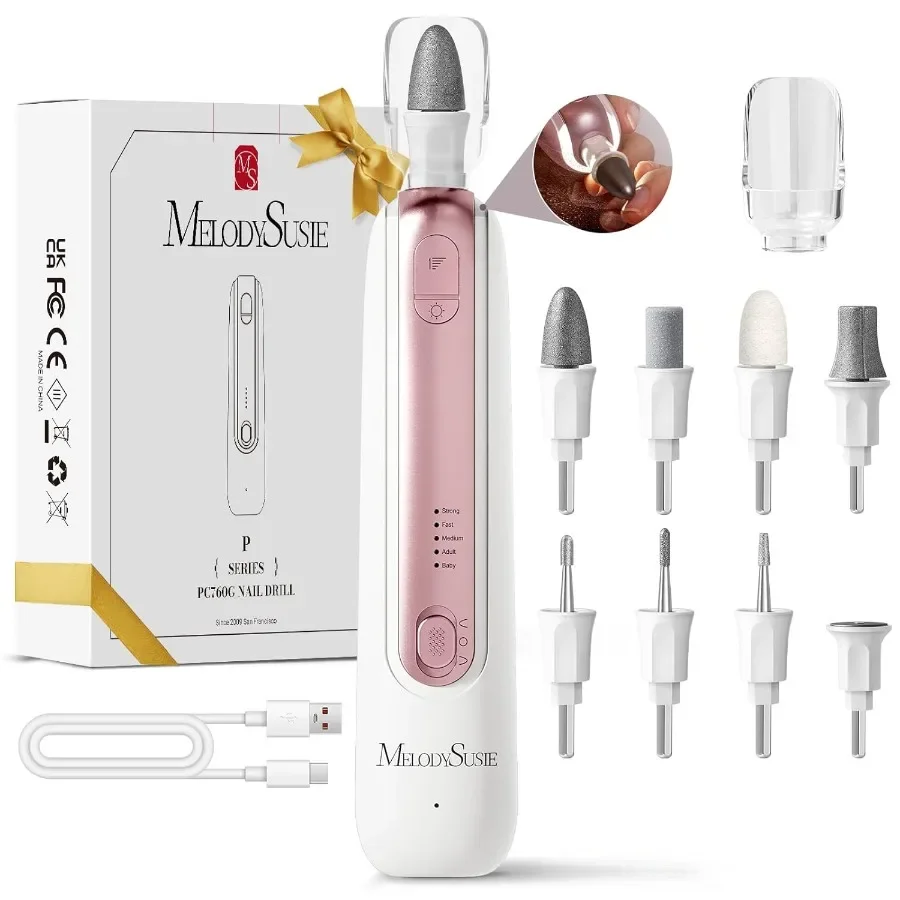 

Professional Manicure Pedicure Kit 8in1 Electric Nail Drill Set with 5 Speeds Rechargeable Cordless EFile with 360 LED Light fo