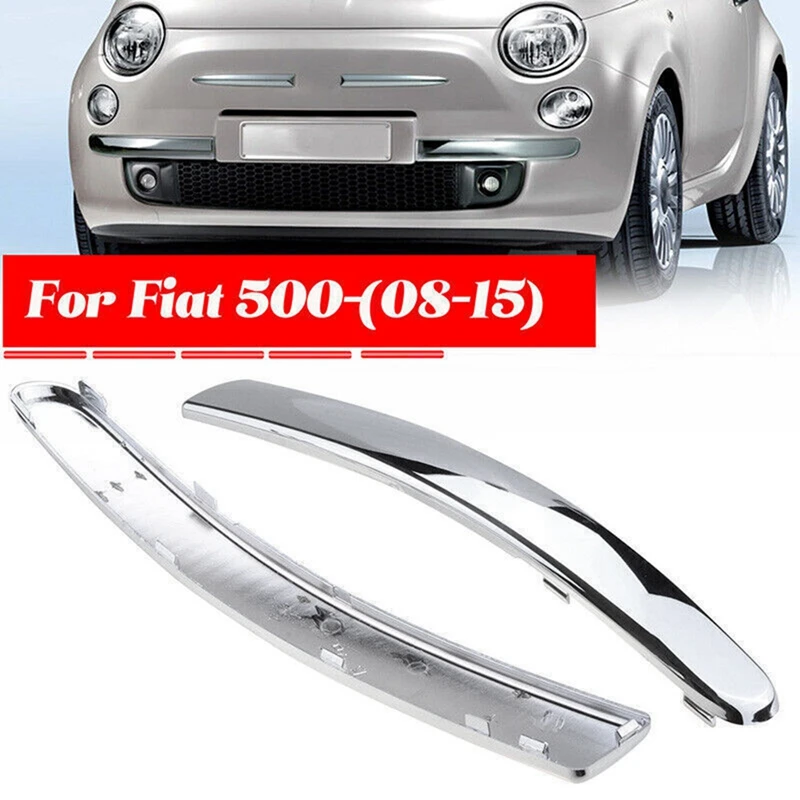 2 PCS Chrome Front Bumper Lower Trim Strips 735455056 735455057 Car Accessories For Fiat 500 2007-2015