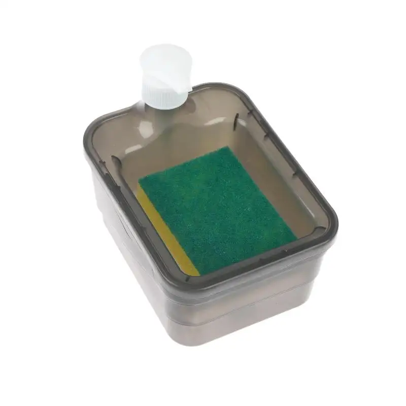 Square Black Soap Dispenser With Sponge Holder 2 In 1 Press Type Liquid Soap Pump Box For Kitchen Counter Dish Washing Storage