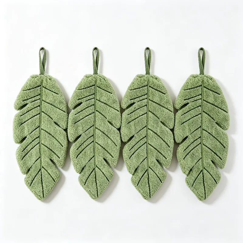 4Pcs Thick Coral Fleece Hand Towel Cute Banana Leaf Kitchen Bathroom Absorbent Quick Dry Washcloth