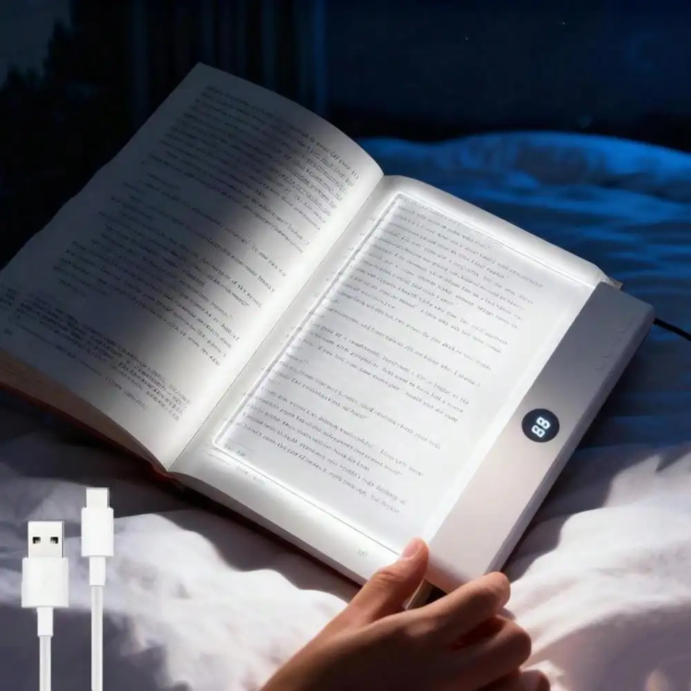 Luz de lectura, luz de lectura plana LED transparente recargable con temporizador, lámpara de panel regulable, luz de página completa para leer en la cama por la noche, regalos divertidos para lectores