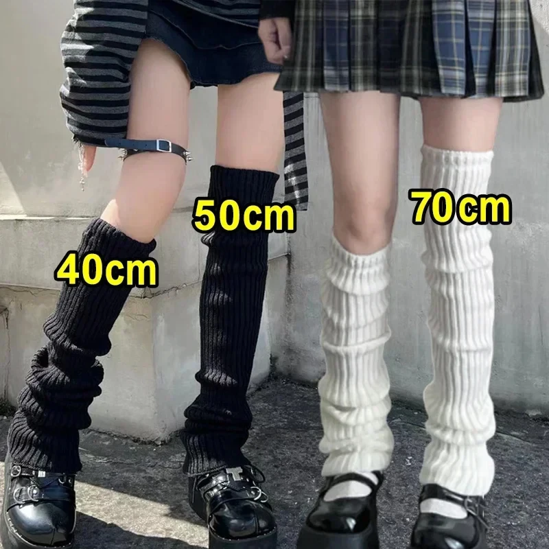 40/50/70cm Knitted Leg Warmers for Woman, Lolita Warm Foot Cover White Black Warmer, Female Long Socks JK Over Knee Boot Cuffs