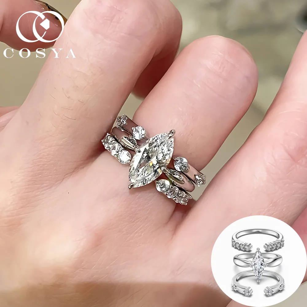 

COSYA 2CT Набор колец с муассанитом огранки маркизы S925 Серебро для женщин D Цвет VVS1 Лабораторный бриллиант Свадебный юбилей Изящные ювелирные изделия Подарок