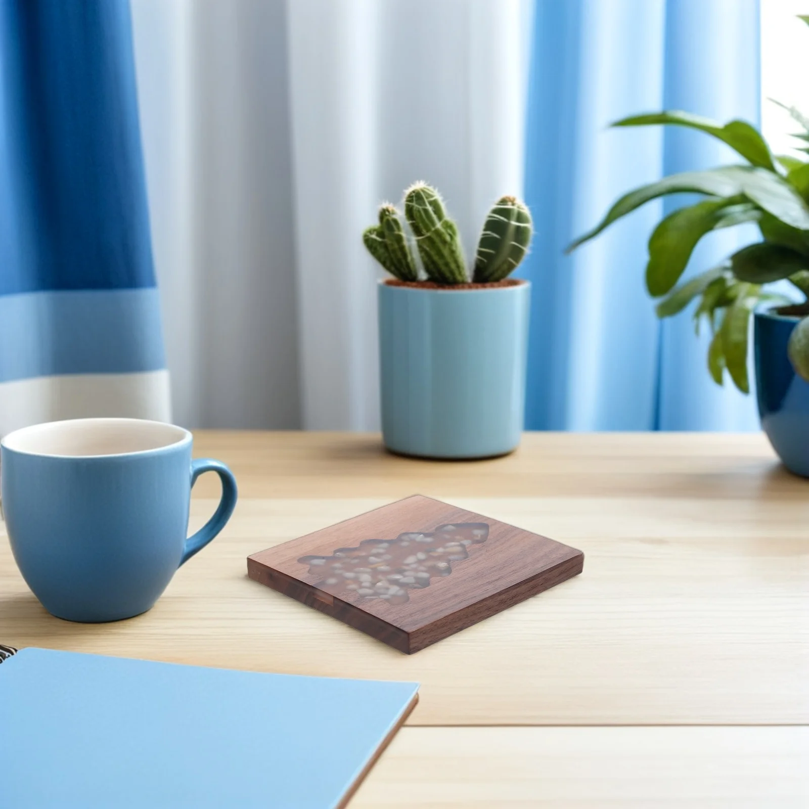 

Christmas Tree Wood Square Coaster Heat Resistant Cup Mat Tea Coffee Holiday Table Party Gatherings Wood Square Coaster