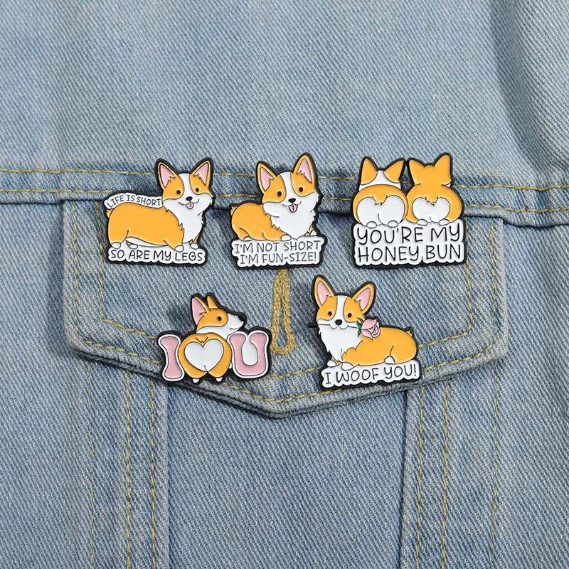 ''YOU ARE MY HONEY BUN '' Funny Quotes Funny Corgi Dog Enamel Brooch Animal Dog Badge Lapel Pin
