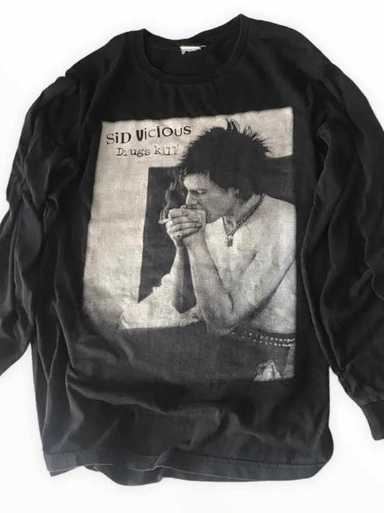 

Gothic Punk Y2K Millennium Hot Girl Cotton T-irt Women's Long Sve Loose Fit Ro Sle Visual Culture Top