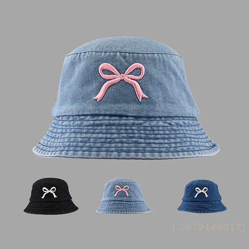 【YY26】Neuer Fischerhut aus Baumwoll-Denim mit Stickerei und Schmetterlingsmotiv für Damen, Sonnenschutz für den Außenbereich, Fischerhut für Studenten, Sonnenkappe, Geschenk