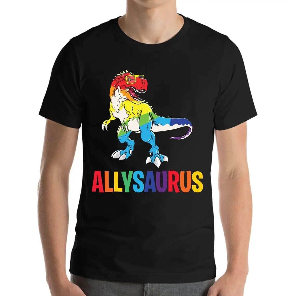 Allysaurus Dinosaur In Rainbow Flag For Ally LGBT Pride Gift T-Shirt