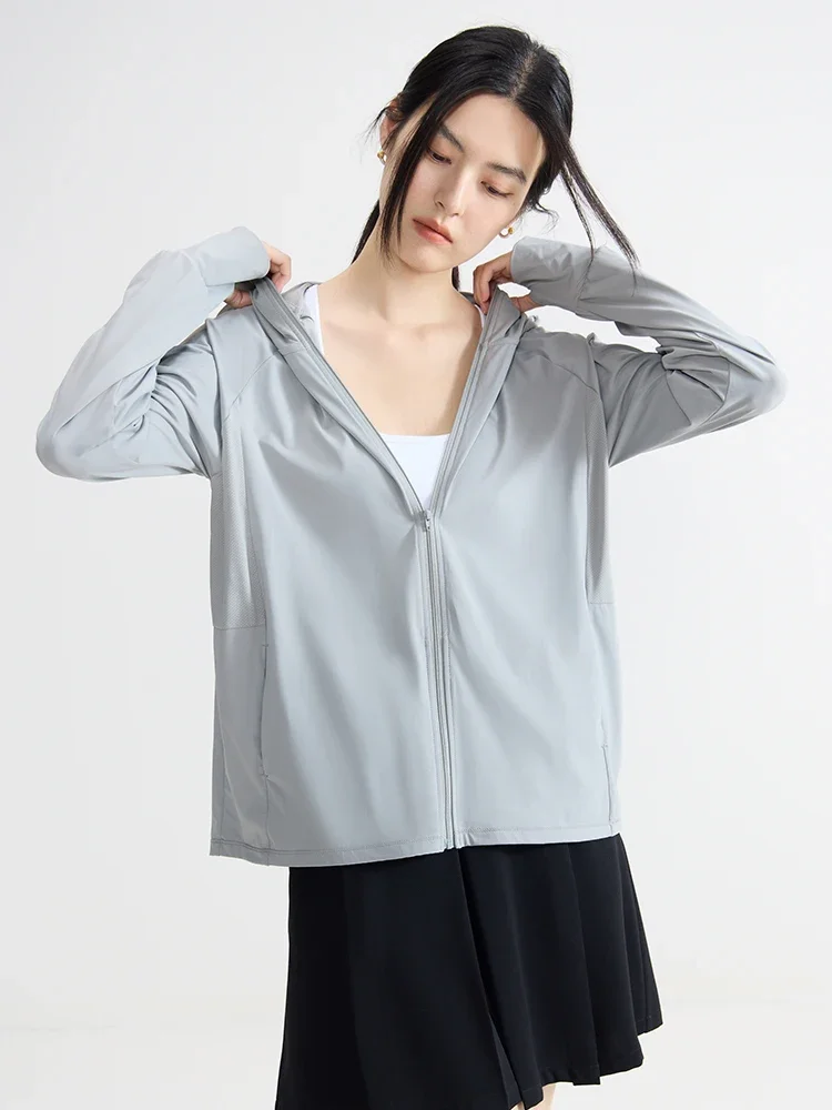 DUSHU【3 Colors】Women Sun Protecting Clothing Zipper Placket Female Hooded Long Sleeve Summer Sun Protect Thin Coats 24DS82769