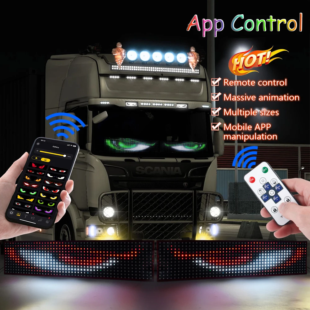LKW LED-Ambientebeleuchtung Teufelsauge LED-Matrix-Pixel-Panel-Display Laufschrift-Licht DIY Programmierbare LED-Augen Dynamische Animation