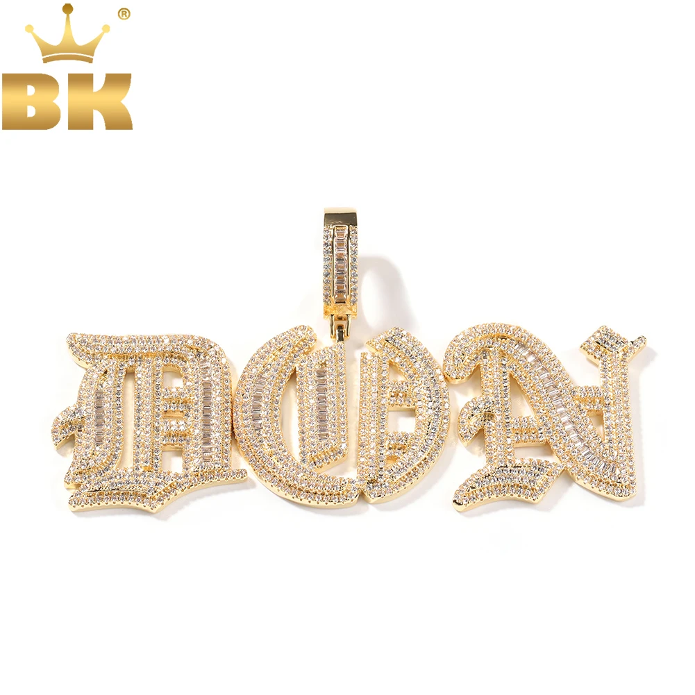 

TBTK Custom Gothic Old English Letter Number Iced Out Baguettecz Name Pendant Chain Necklace Hiphop Jewelry For Gift