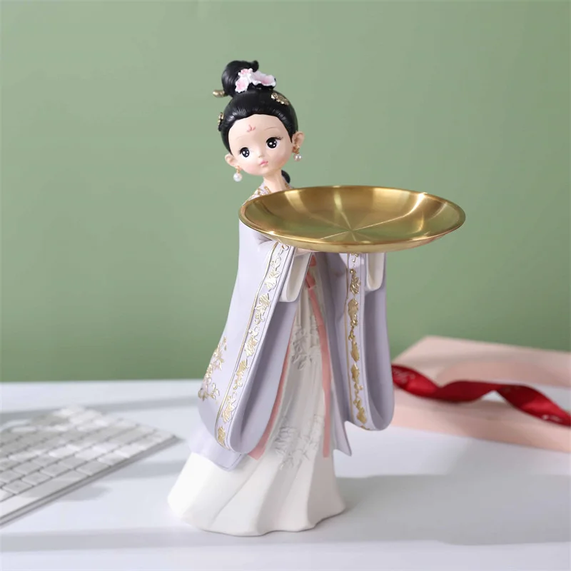 Tang Dynasty antique style, Tang shinv standing posture, tray decorations, living room decoration, storage type, large