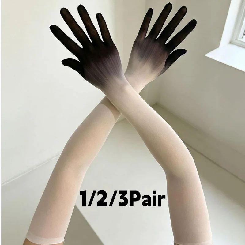 Women Tull Gradient Color Ultra Lon Stockings Gloves Breathable Tight High Elasticity KPOP Stage Performance Cosplay Sexy