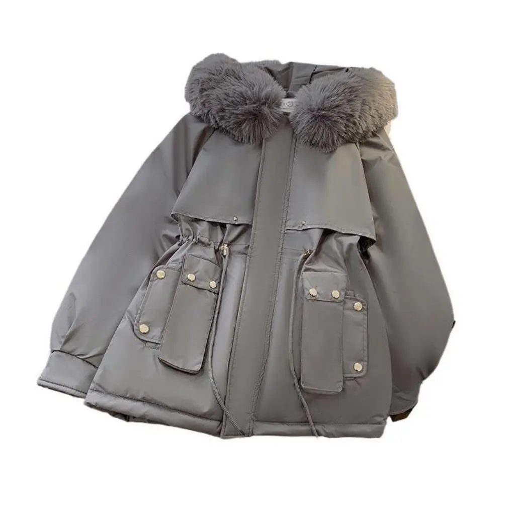 plus Size Women's Fleece-Line Thickened Cotton-Padded Jacket Wool Collar Autumn Winter Loose Outerwear Fashionable Parka