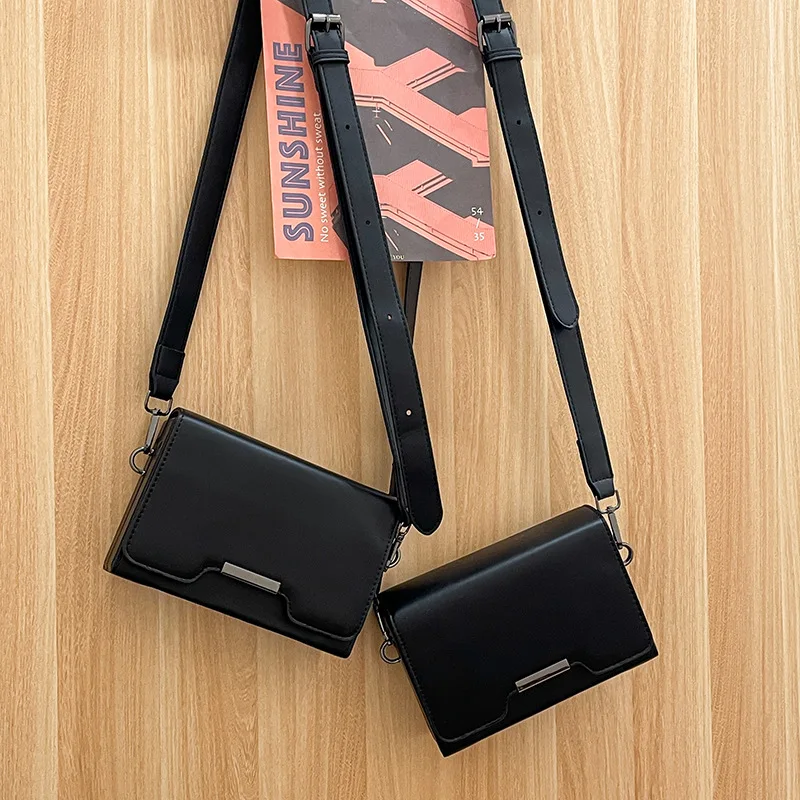 

Minimalist Designer Luxury Men Shoulder Bag Black PU Leather Men's Small Sling Box bag With Metal Decor Flip Crossbody Bags sacs