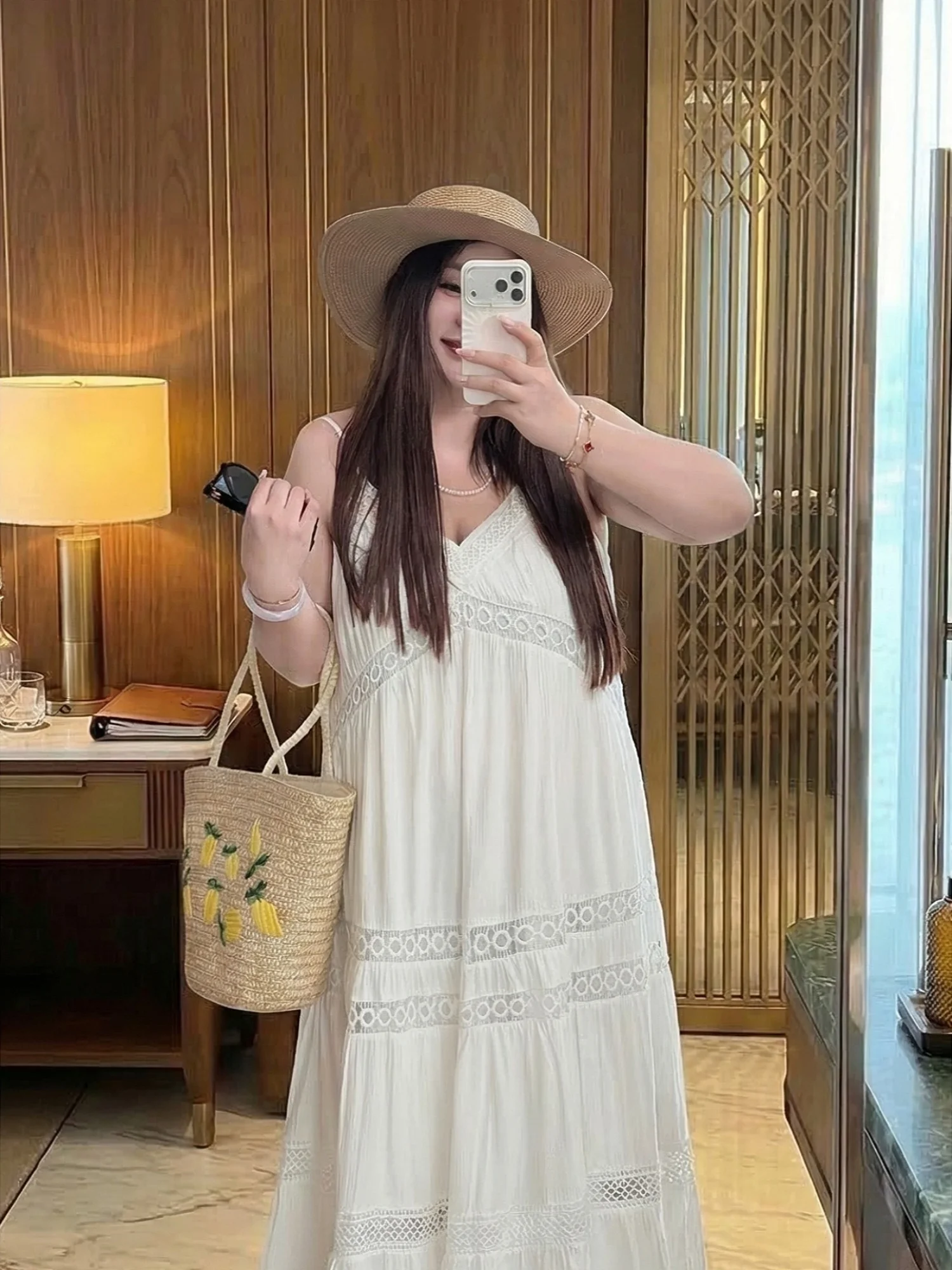 

plus Size Women's Summer New Style Beautiful Slimming Long Dress Thick Sister Gentle Style Strapless Cotton Blend Dress