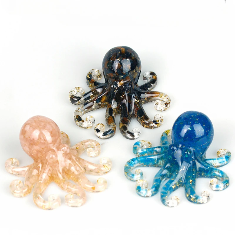 Miniature Octopus Statue Natural Crystal Agate Stone Crushed Stone Dropper Resin Squid Home Tabletop Landscape Ornaments Crafts