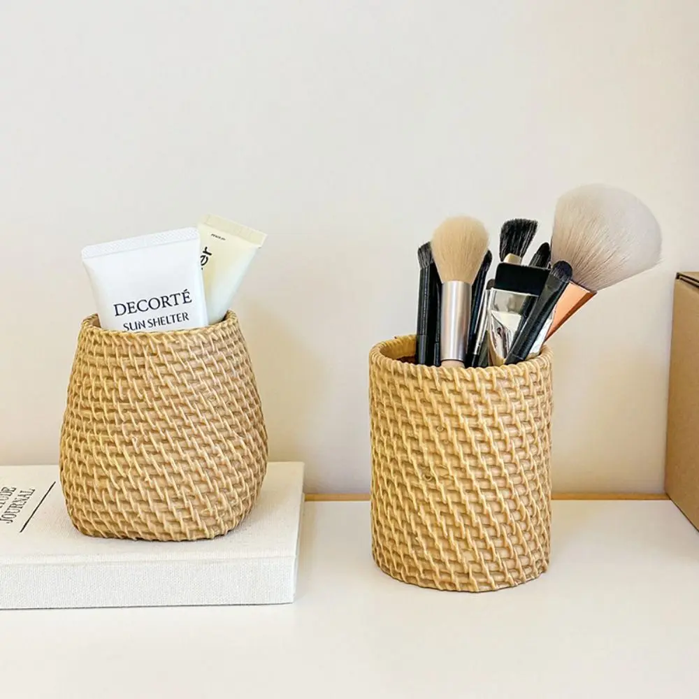 Simple Vine Pen Holder Stationery Storage Minimalism Rattan Pen Holder Home Office Plastic Tableware Holder Desk Organizer