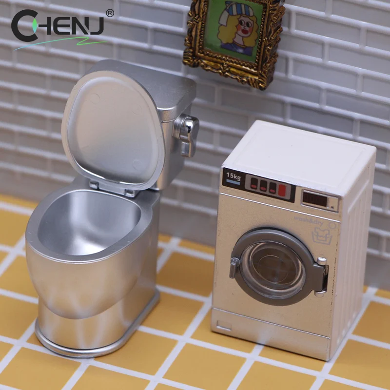 1Set 1:12 Dollhouse Miniature Simulation Toilet W/Poo Flushing Sound Bathroom Model Decor Toy Doll House Accessories