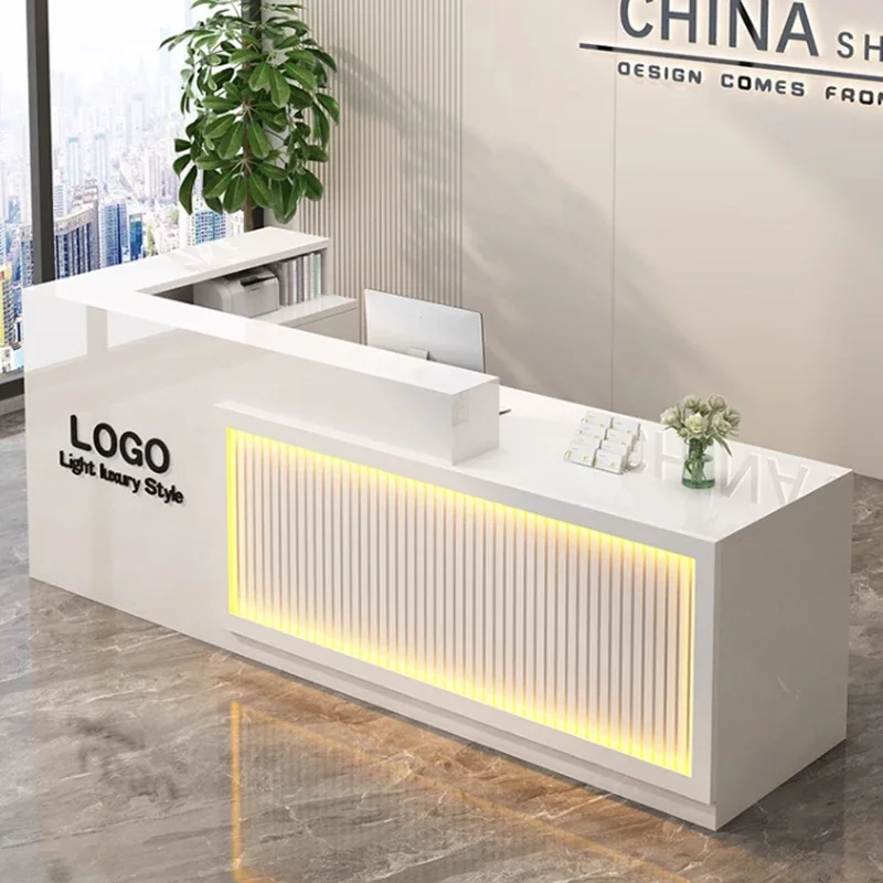 customized  Reception Desks Salon Display Design Storage Reception Desks Trendy Luxury Mostrador Negocio Commercial Furniture