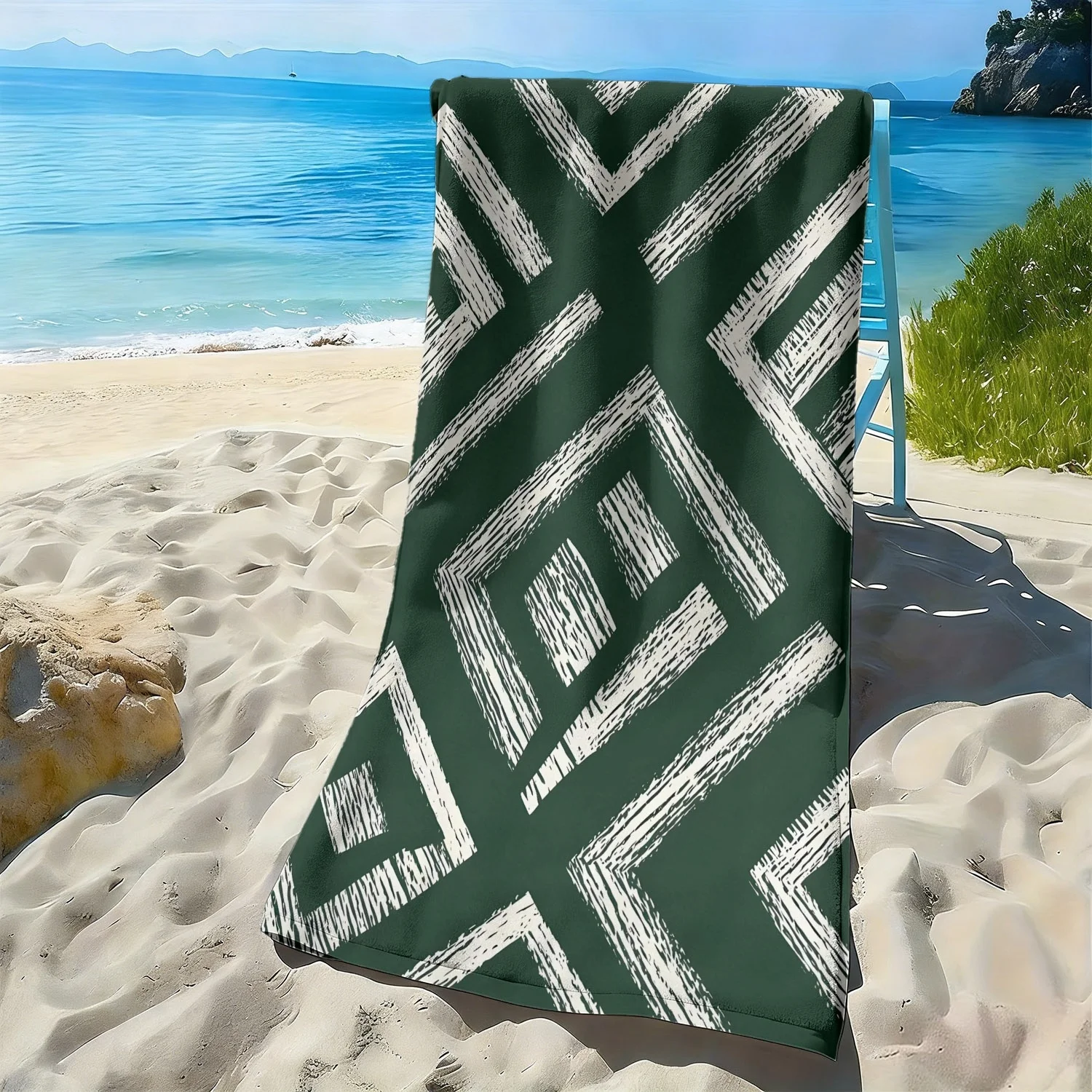 

Abstract brushstroke geometric patterns polyester microfiber beach towel is highly absorbent, suitable swimming beach outings