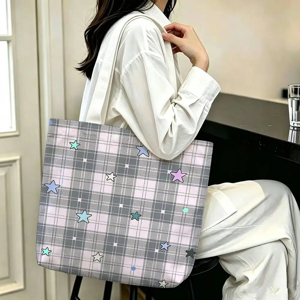 Fashion Plaid Element   Printed Canvas Tote Bag Shoulder Bag Commuter Mommy Shopping Bag