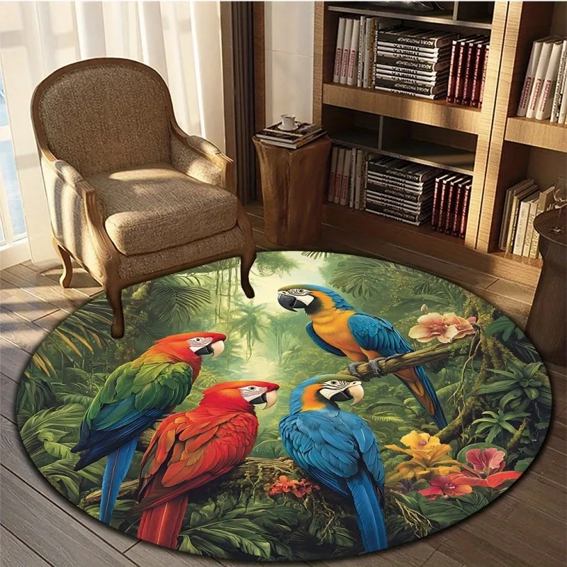 Peacock Round Rug Living Room Carpet Outdoor Flower Patio Blue Green Floor Mat