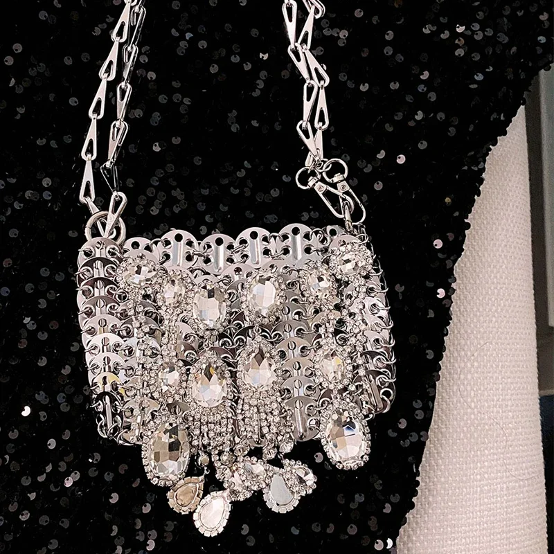 TOBO Shiny paillettes Diamond Designer Wallet Metal Silver Gem Beads Designer Bag Fish Scale gnocchi Underarm Handbag Wedding