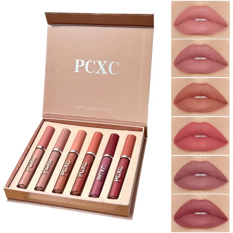 6Pcs/box Velvet Matte Lip Gloss Set Liquid Lipstick Make Up Lipstick Women Waterproof Longlasting Women Beauty Cosmetic Kit Nude