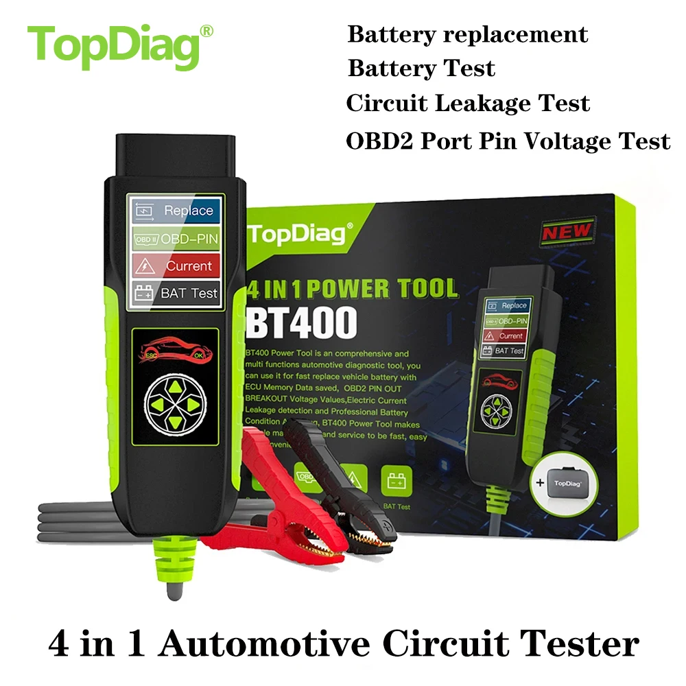Topdiag BT400 Car Battery Tester Circuit Analysis 12V 24V Voltage Leakage Test Electrical OBD2 System Automotive Diagnostic Tool