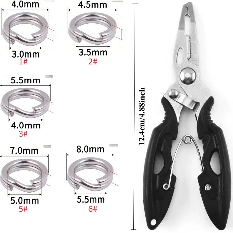 151pcs Stainless Steel Fishing Split Ring Ring Connector Set Inclusion Stainless Steel Open Ring and Fishing Pliers Fishing Tool