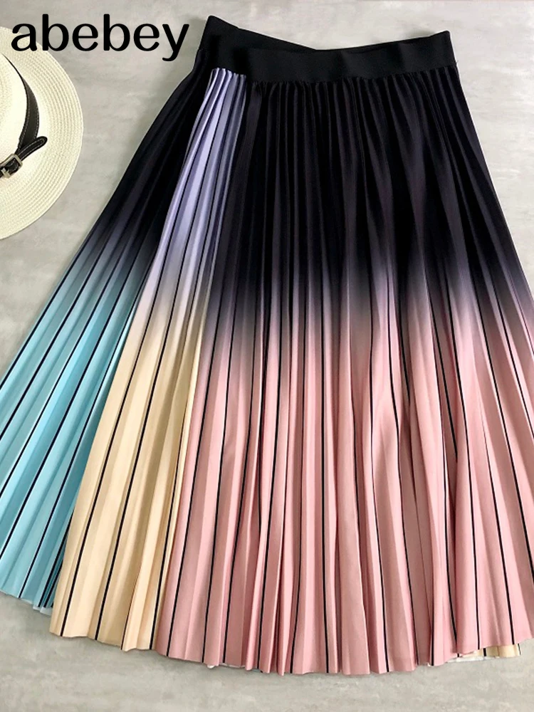 

Плиссированные юбки, женская модная повседневная юбка градиентного цвета для женщин, осенне-зимние офисные женские длинные юбки с высокой талией