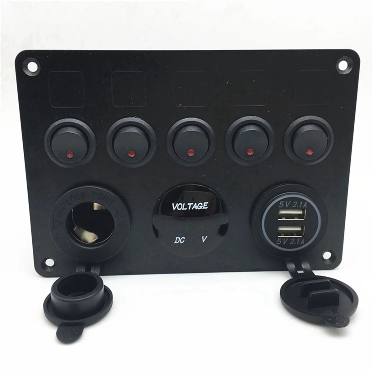 Panel de interruptor impermeable para barco con voltímetro digital, puerto USB dual, balancín LED marino, azul -T45C