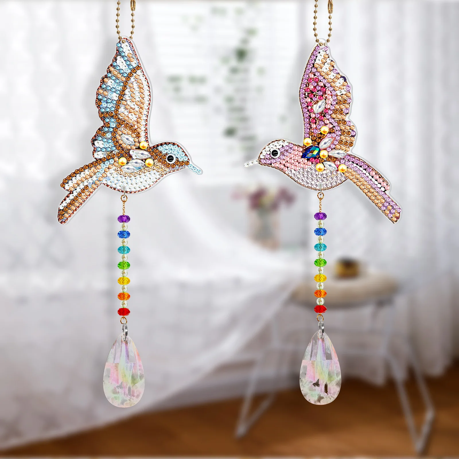 

New Diamond Painting Double-sided Point Diamond Pendant DIY Hand-Pasted Diamond Keychain Wind Chime Decorative Painting Pendant