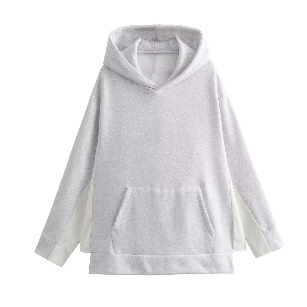 Women's Seam Loose Top Round Neck Long Sleeve with Hat Splicing Pocket Autumn/Winter New Fashion Hoodie